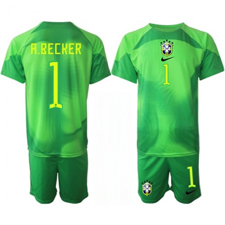Brasilien Alisson Becker 1 Matchtröjor Målvakt Barn Borta Fotbollströja VM 2022 Brasilien Alisson Becker 1 Matchtröjor Målvakt Barn Borta Fotbollströja VM 2022